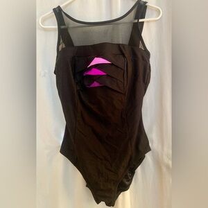 Great Lengths Black One Piece Swimsuit with Mesh Top Size 12